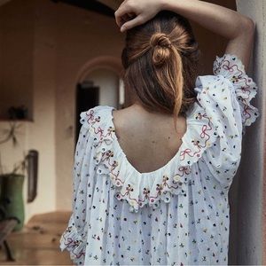 ✨🤍DÔEN ‘Chateau’ Nightgown Organic Cotton Floral Embroidery Trim M✨